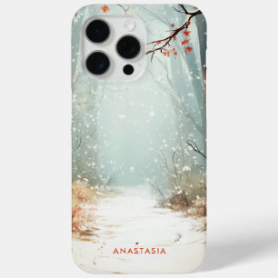 Winter Forest Painting Custom Name iPhone 15 Pro Max Case