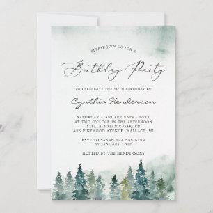 Winter Forest Pine Trees Birthday Party Invitation