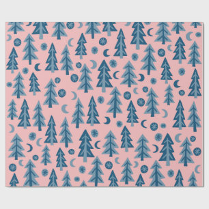 Winter Forest Pine Trees Moon Stars Gift Wrapping Paper