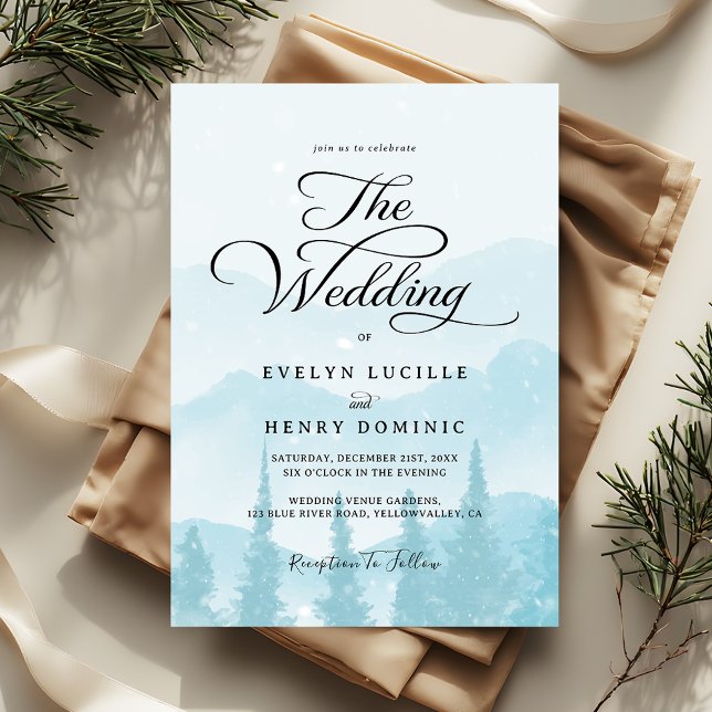 Winter Forest Pine Trees Mountain Wedding Invitation (Creator Uploaded)