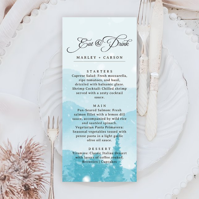Winter Forest Pine Trees Mountain Wedding Menu (Creator Uploaded)