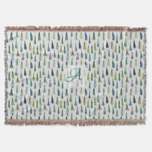 Winter Forest Pine Trees Pattern Monogrammed Decor Throw Blanket