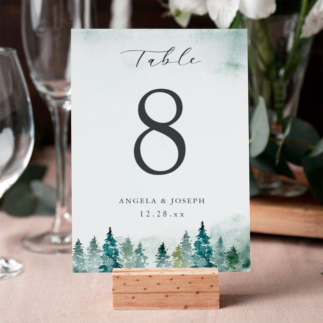 Winter Forest Pine Trees | Personalised Wedding Table Number (Creator Uploaded)