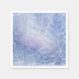 Winter Forest Pine Trees Snowflakes Elegant Party Napkin
