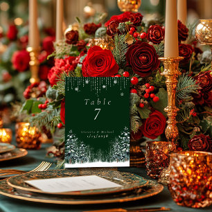 Winter Forest Pine Trees Snowflakes Table Number