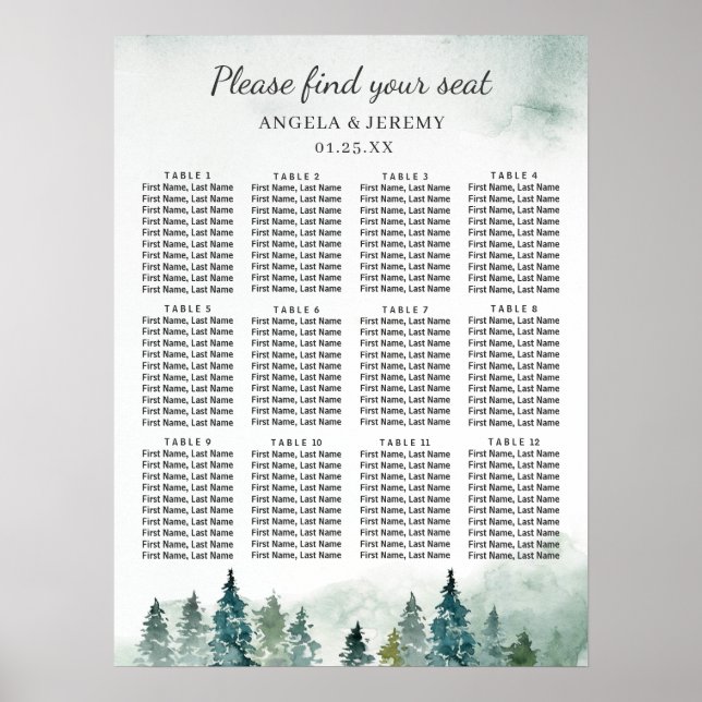 Winter Forest Pine Trees Wedding Seating Chart (Front)