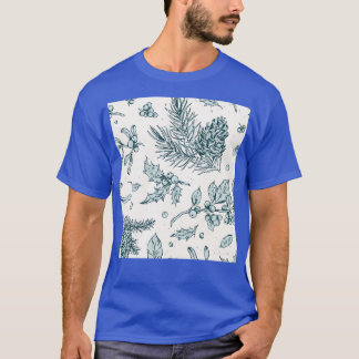 Winter Forest Pinecone Holly Berries Pattern T-Shirt