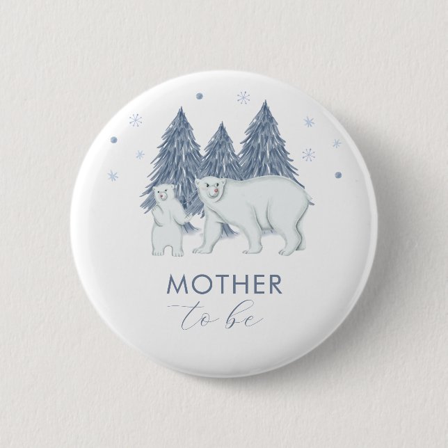 Winter Forest Polar Bear Mother To Be Baby Shower  6 Cm Round Badge (Front)