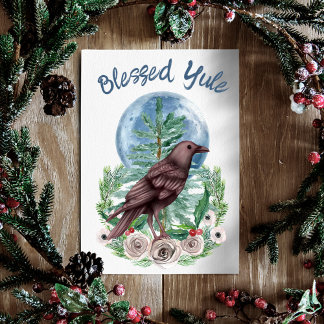 Winter Forest Raven & Moon Yule Solstice Holiday Card