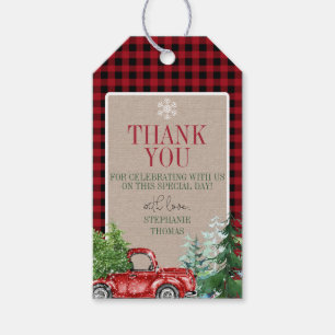 Winter Forest Red Truck Thank You Tag