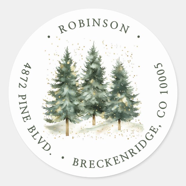 Winter Forest Return Address Classic Round Sticker (Front)