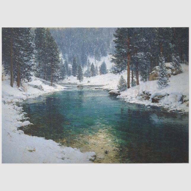 Winter Forest River Landscape Decoupage Tissue Paper (Front)