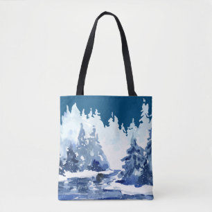 Winter Forest Scene Tote Bag