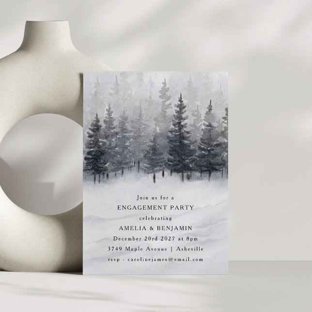 Winter Forest Scene Watercolor Engagement Party Invitation (Creator Uploaded)