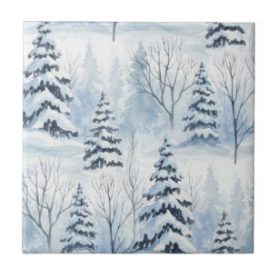 Winter Forest Serenity – Snow-Covered Woodland Ceramic Tile