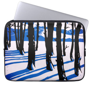 Winter Forest Shadows – Blue Minimal Nature Laptop Sleeve