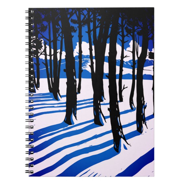 Winter Forest Shadows – Blue Minimal Nature Notebook (Front)