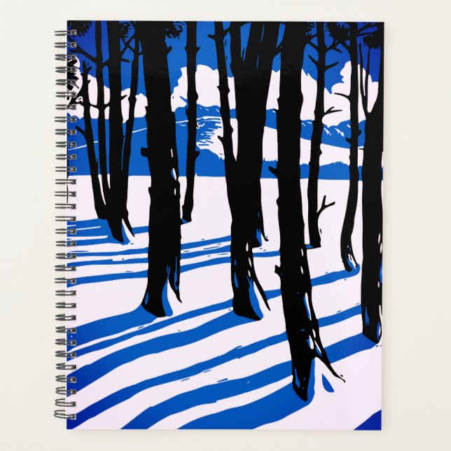 Winter Forest Shadows – Blue Minimal Nature Planner (Front)