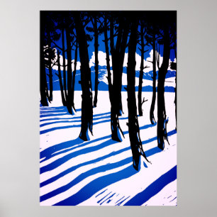 Winter Forest Shadows – Blue Minimal Nature Poster