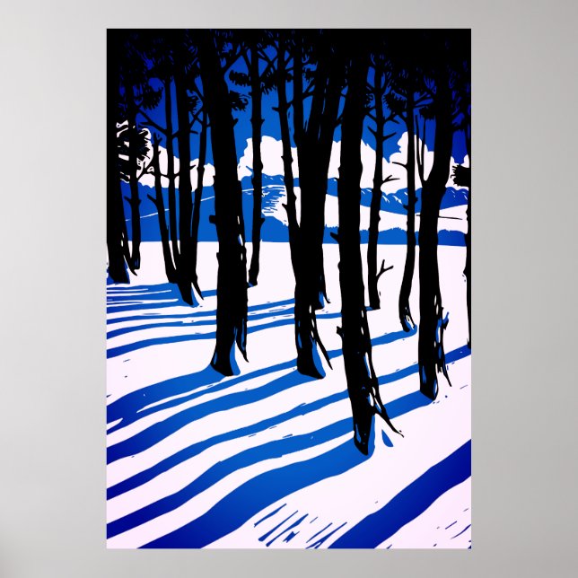 Winter Forest Shadows – Blue Minimal Nature Poster (Front)