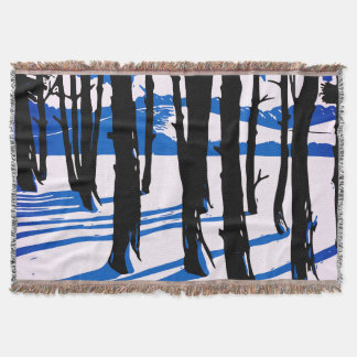 Winter Forest Shadows – Blue Minimal Nature Throw Blanket
