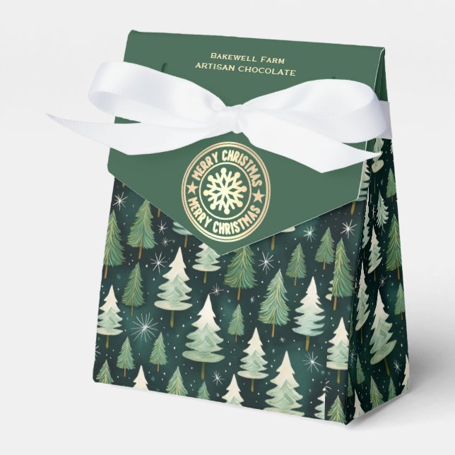 Winter Forest & Snowflake Personalised Bakery Bag Favour Box (Front Side)