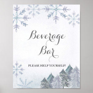 Winter forest snowflakes Beverage Bar Sign