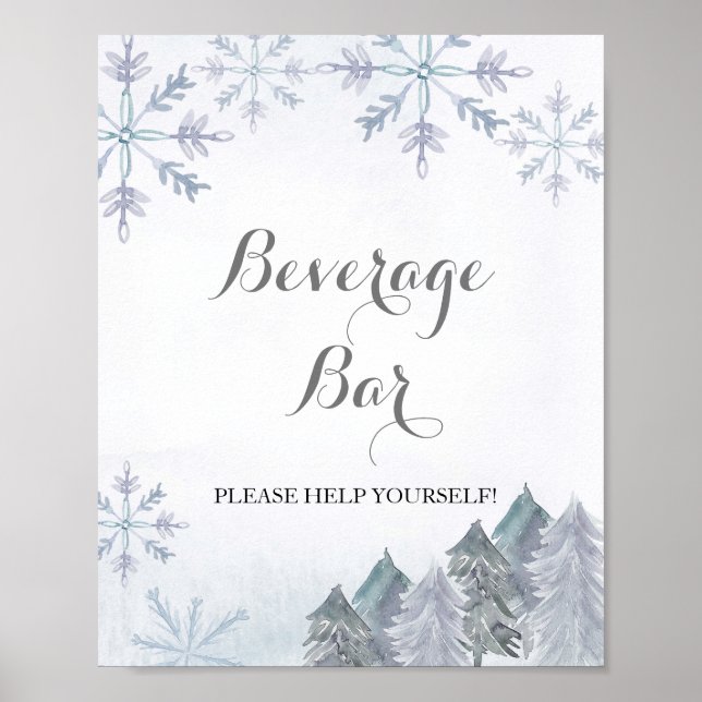 Winter forest snowflakes Beverage Bar Sign (Front)