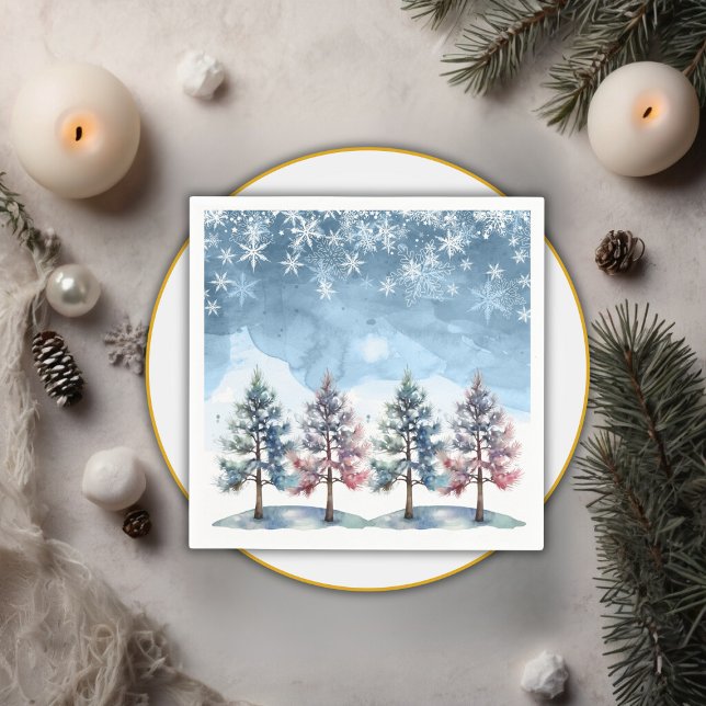 Winter Forest Snowflakes & Pine Trees Baby Shower Napkin (Creator Uploaded)