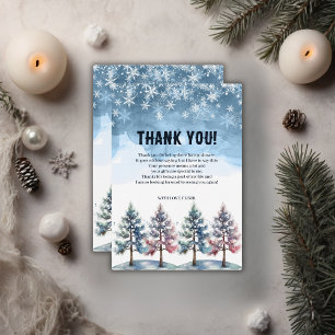 Winter Forest Snowflakes & Pine Trees Baby Shower Thank You Card