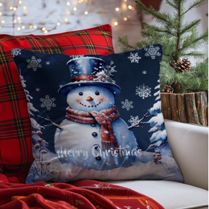 Winter Forest Snowman Christmas Cushion