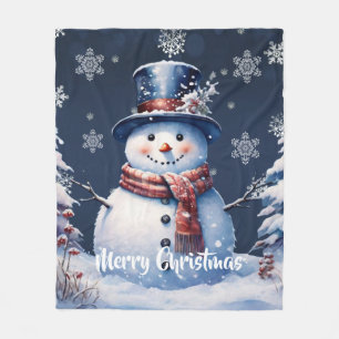 Winter Forest Snowman Christmas Fleece Blanket
