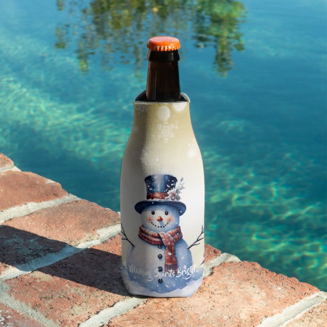 Winter Forest Snowman Christmas | Gold Bottle Cooler (In Situ Pool)