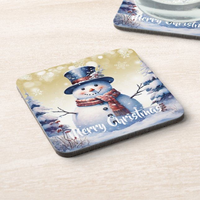 Winter Forest Snowman Christmas | Gold Coaster (Left Side)