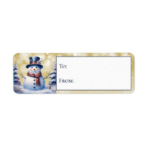 Winter Forest Snowman Christmas Gold Gift Return Address Label
