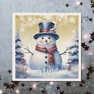 Winter Forest Snowman Christmas Gold Napkin