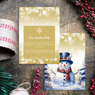 Winter Forest Snowman Christmas    Gold Party Invitation