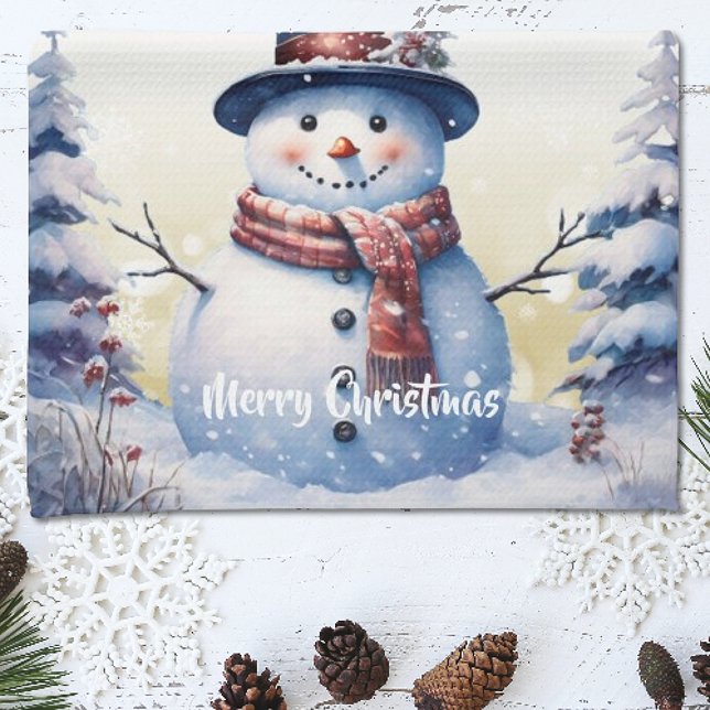Winter Forest  Snowman Christmas | Gold Tea Towel (Creator Uploaded)