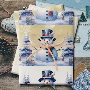 Winter Forest Snowman Christmas   Gold Wrapping Paper Sheet