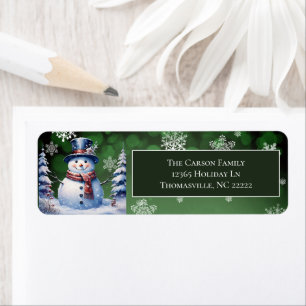 Winter Forest Snowman Christmas Green Address Return Address Label