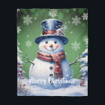 Winter Forest Snowman Christmas | Green Fleece Blanket<br><div class="desc">Stay cosy during chilly winter nights this holiday season with a Green Winter Forest Snowman Christmas Holiday Fleece Blanket. Blanket design features a cute snowman in a charming top hat and scarf standing in a winter forest scene with falling snow. Additional gift and holiday items available with this design as...</div>