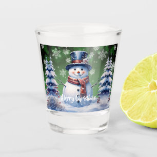 Winter Forest Snowman Christmas   Green Shot Glass