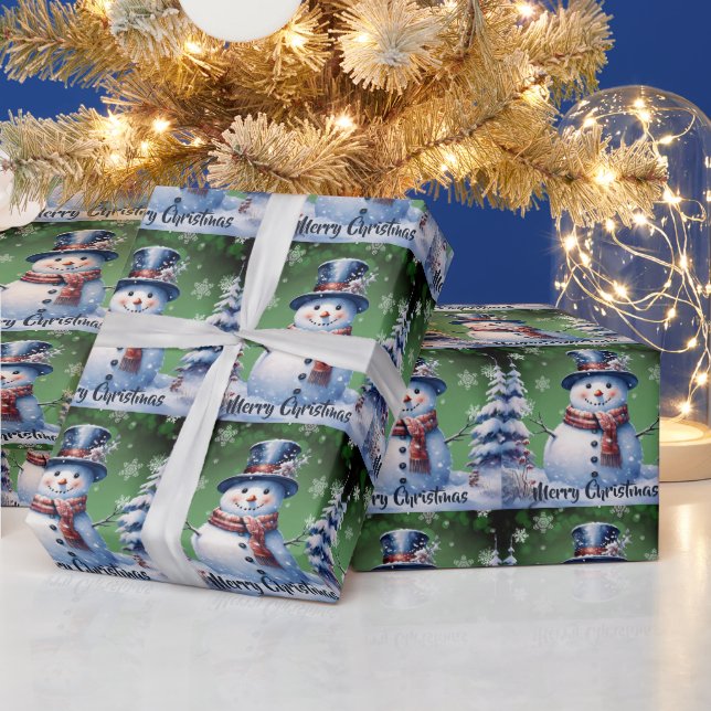Winter Forest Snowman Christmas | Green Wrapping Paper (Holidays)