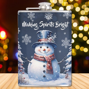 Winter Forest Snowman Christmas Hip Flask