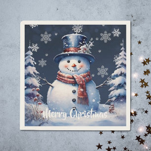 Winter Forest Snowman Christmas Napkin