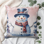 Winter Forest Snowman Christmas | Pink Cushion<br><div class="desc">Add a whimsical touch to your living room decor this holiday season with this Pink Winter Forest Snowman Christmas Throw Pillow. Pillow design features a cute snowman in a charming top hat and scarf standing in a winter forest scene with falling snow. Additional home decor items available with this design....</div>