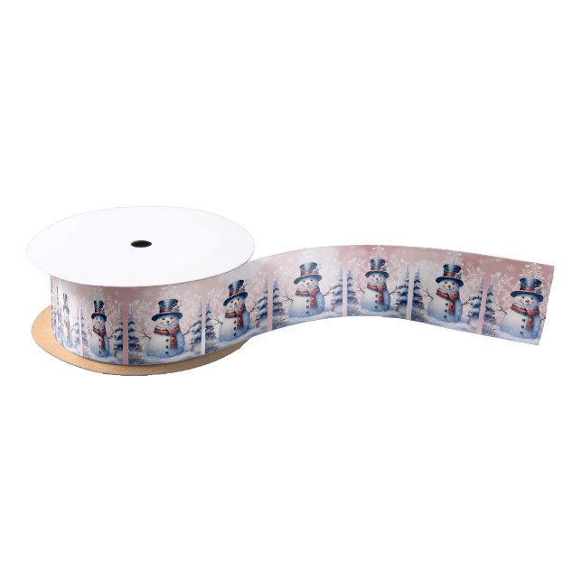 Winter Forest Snowman Christmas | Pink Satin Ribbon (Spool)