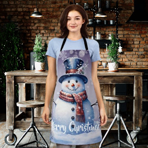 Winter Forest Snowman Christmas   Purple Apron