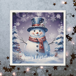 Winter Forest Snowman Christmas   Purple Napkin