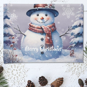 Winter Forest  Snowman Christmas   Purple Tea Towel